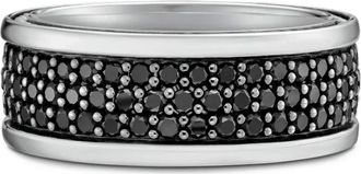 David Yurman sterling silver Streamline Three Row diamond band ring (8.5mm) - men - Silver/Black Diamond - 10.5