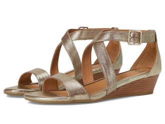S&ouml;fft Innis Sandal Womens Satin Gold Leather Open Toe Wedge ZOGG3827
