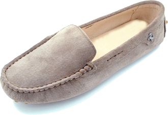 Minitoo Driving Shoes Womens Simple Khaki Grey Suede Casual Loafers Slip-on Flats UK 4.5