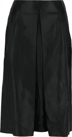 Ferragamo Womens Pleated-Front Leather Midi Skirt In Black