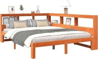 vidaXL Cama Con Estanter&iacute;a Sin Colch&oacute;n Madera Maciza Marr&oacute;n 135x190cm Vidaxl