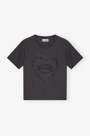 Ganni Mixed Black Cropped Heart T-shirt - Size XXS Organic Cotton