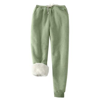 Generic Jogging Bottoms for Women Fleece Lined Trousers Women Fluffy Sherpa Thermal Sweatpants Elastic Waisted Drawstring Solid Joggers Winter Warm Soft Track