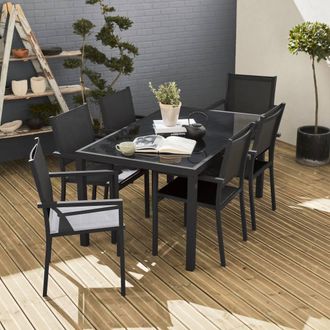 Sweeek 6-seater Aluminium Garden Table With Textilene Chairs in Grey