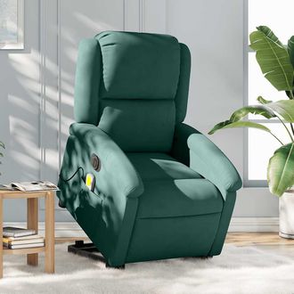 vidaXL Vidaxl - Sill&oacute;n Masaje Reclinable Elevable Terciopelo Verde Oscuro