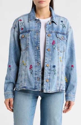 Desigual Embroidered Denim Trucker Jacket in Medium Blue at Nordstrom Rack, Size Small