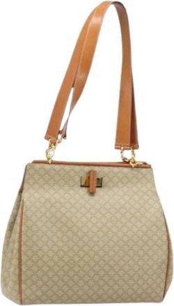 Celine Pre-owned Macadam Canvas Tote Bag - Dames - Vintage Schoudertas - Beige - ONE Size - Leer - Vintage