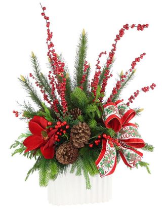 Creative Displays Inc. Handcrafted Holiday Floral Arrangement With Magnolias, Berries & Bows