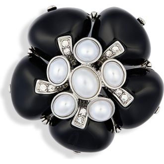Kenneth Jay Lane Faux Pearl & Crystal Flower Pin in Black at Nordstrom Rack
