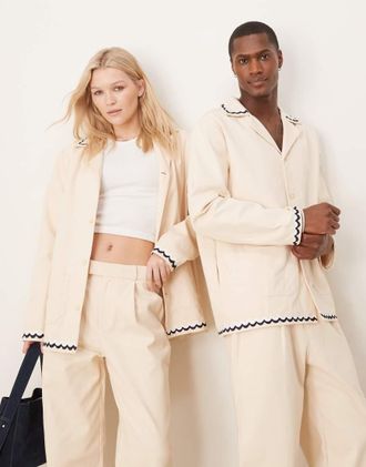 Sister Jane Sister Jane Unisex contrast stitch jacket in cream - part of a set-White