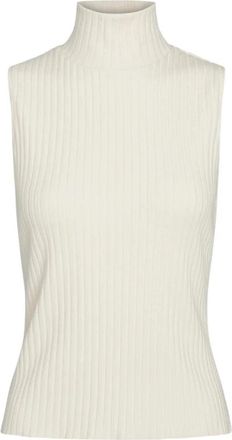 Vince Geribbelde Top met Col van Katoenmix - Dames - Coltruien - Beige - M - Katoen - Truien & Vesten