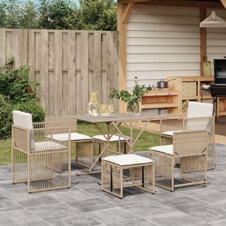 vidaXL Set Comedor De Jard&iacute;n 7 Pzas Con Cojines Rat&aacute;n Sint&eacute;tico Beige Vidaxl