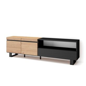 Skraut Home Skraut Home - Mueble Tv, Televisi&oacute;n, Muebles De Sal&oacute;n, Almacenaje, 200x57x35cm, Para Tv Hasta 80, Dise&ntilde;o Industrial, Estilo Moderno, Roble Y Negro