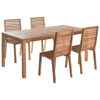 Beliani Conjunto De Comedor 4 Plazas De Madera De Acacia 180 X 90 Cm Sillas Sin Reposabrazos R&uacute;stico Exterior Marr&oacute;n Claro Ombriano