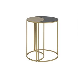 Miliboo Miliboo - Mesa Auxiliar De Metal Lacado Negro Y Dorado Toscane