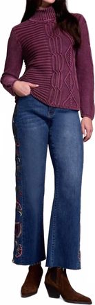 Tribal Acid Wash Mock Neck Sweater In Passion Plum