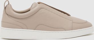 Reiss Light Taupe Brown Bonded-leather Elasticated Trainers, E41