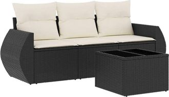 vidaXL Juego De Sof&aacute;s Jard&iacute;n 4 Pzas Con Cojines Rat&aacute;n Sint&eacute;tico Negro Vidaxl