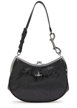 Vivienne Westwood Charm Frame Python-effect Leather Shoulder bag - Black - One Size