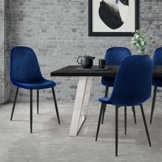 ML Design Ml-design - Juego De 4x Sillas De Comedor Azul Oscuro Con Respaldo Asiento Ergon&oacute;mico Acolchado Tapizado De Terciopelo Con Patas De Metal Sill&oacute;n De Di