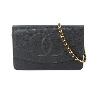 Chanel Black Grained Calfskin Chain/Shoulder Wallet (Pre-Owned)