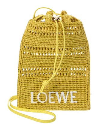 Loewe Drawstring Pocket Raffia & Leather Crossbody