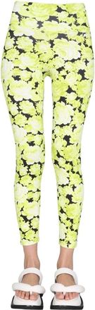 Msgm Msgm, Fitness, Dames, Geel, L, Leggings met bloemenprint en hoge taille