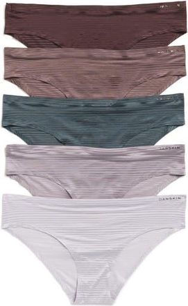 Danskin 5-Pack Bonded Shadow Stripe Bikinis in Ivy/Wood/Taupe/Cosmos/Haze at Nordstrom Rack, Size Medium
