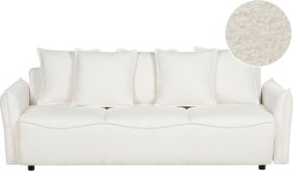 Beliani Sof&aacute; Cama Moderno Boucl&eacute; Convertible Con Almacenamiento Cojines Adicionales Fundas Extra&iacute;bles Blanco Krama