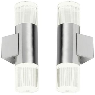 Loops 2 PACK IP44 Accent LED Light Steel Double Glass Up Down Wall Lamp Porch Garden in Metallics