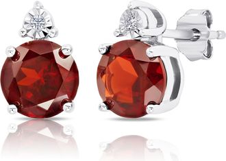 MAX + STONE 925 Sterling Silver 7mm Gemstone and Diamond Accent Halo Round Stud Earrings