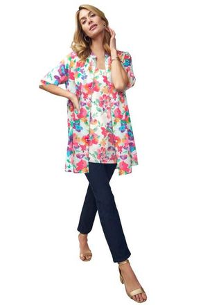 Jessica London Georgette Button Front Tunic in Multi Watercolor Floral at Nordstrom, Size 16