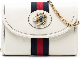 Gucci Womens Pre-owned Mini Leather Rajah Web Chain Crossbody - White - One Size