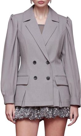 Avec Les Filles Double Breasted Puff Shoulder Blazer in Light Grey at Nordstrom, Size X-Small