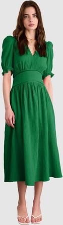 Baukjen Bella Organic Cheesecloth Midi Dress in Bright Emerald at Nordstrom, Size 10