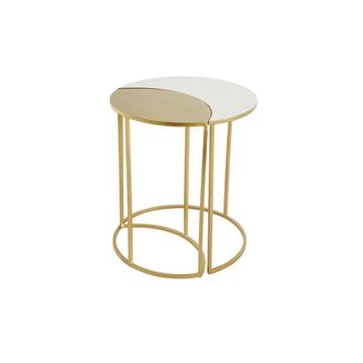 Miliboo Miliboo - Mesa Auxiliar De Metal Lacado Blanco Y Dorado Toscane