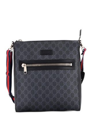 Gucci Web Strap Front Zip Messenger Bag GG Coated Canvas Medium crossbody bag - Zwart