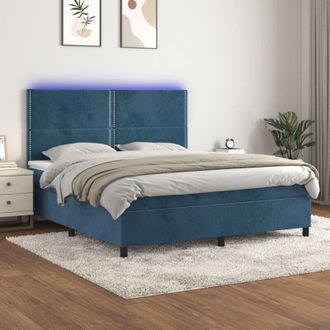 vidaXL Vidaxl - Cama Box Spring Colch&oacute;n Y Led Terciopelo Azul Oscuro 180x200 Cm