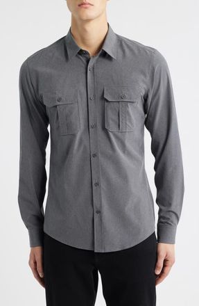BOSS Roan Kent Slim Fit Performance Button-Up Shirt in Grey at Nordstrom, Size X-Large