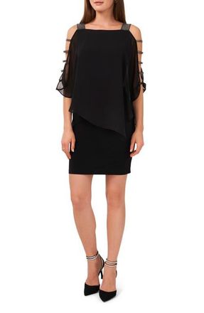 Chaus Ladder Trim Overlay Minidress in Black/gunmetal at Nordstrom, Size X-Large