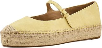 Lauren Ralph Lauren Luize Suede Mary Jane Espadrille Womens Flat Shoes Lemon Sorbet : 7.5 B - Medium