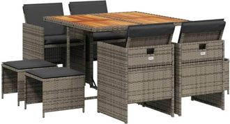 vidaXL Vidaxl - Set Comedor Jard&iacute;n 9 Pzas Y Cojines Rat&aacute;n Sint&eacute;tico Gris
