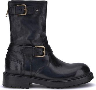 Dolce & Gabbana Black Calf Leather Bos Taurus Lace-Up Mens Boots