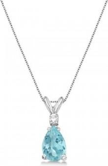 Allurez Pear Aquamarine & Diamond Solitaire Pendant Necklace 14k White Gold (0.75ct)