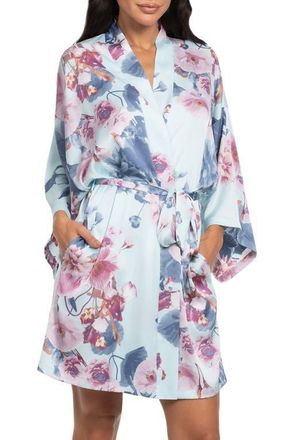 Midnight Bakery Floral Satin Wrap Robe in Blue/Pink at Nordstrom, Size X-Small