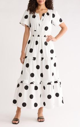 Sugarlips Haylie A-Line Dress in White-Black Dot at Nordstrom, Size X-Large