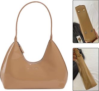 Generic Women Crescent Bag Casual Patent Leather Tote Bag Girl Shopper Purse (Beige)