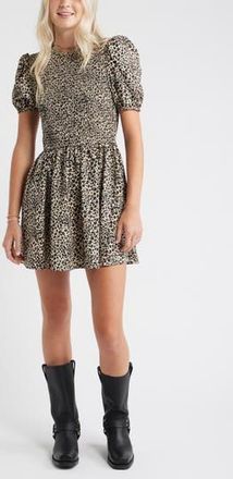 BP. Puff Sleeve Minidress in Beige Rowan Leopard at Nordstrom Rack, Size Xx-Small