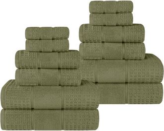 Superior 12Pc Zero Twist Cotton Waffle Honeycomb Plush Soft Absorbent Towel Set