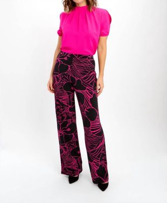 Frank Lyman Design Abstract Print Pants In Black/fuchsia